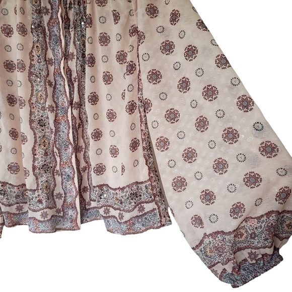 Anthropologie Cut Out Shoulder Long Sleeve Chiffon Blouse Boho Ethnic - Picture 6 of 13